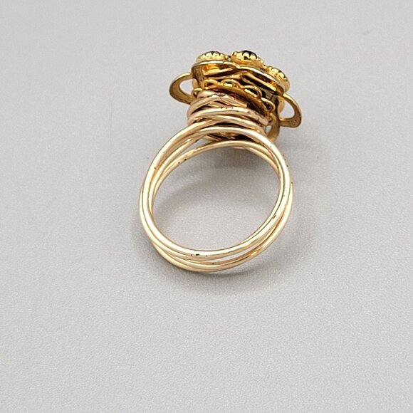 Prong Set Pyrope Garnet Floral Shaped Ring Gold Tone Wire Shank 6 3/4 - Picture 4 of 5